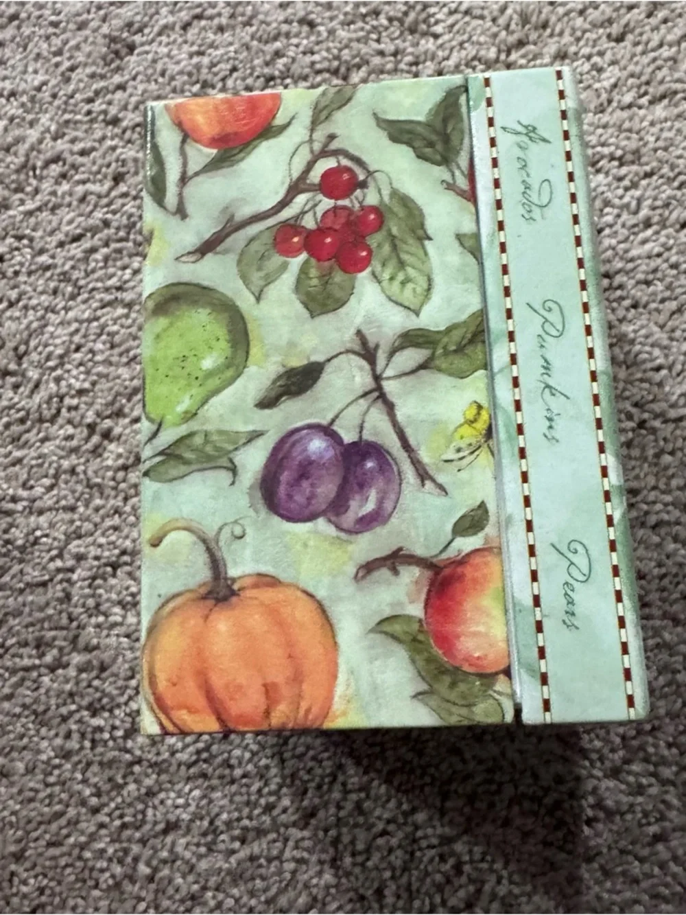 Vintage 1990s 2000s 3x5” Index Card Recipe Holder Box Pumpkins Fruits Apples